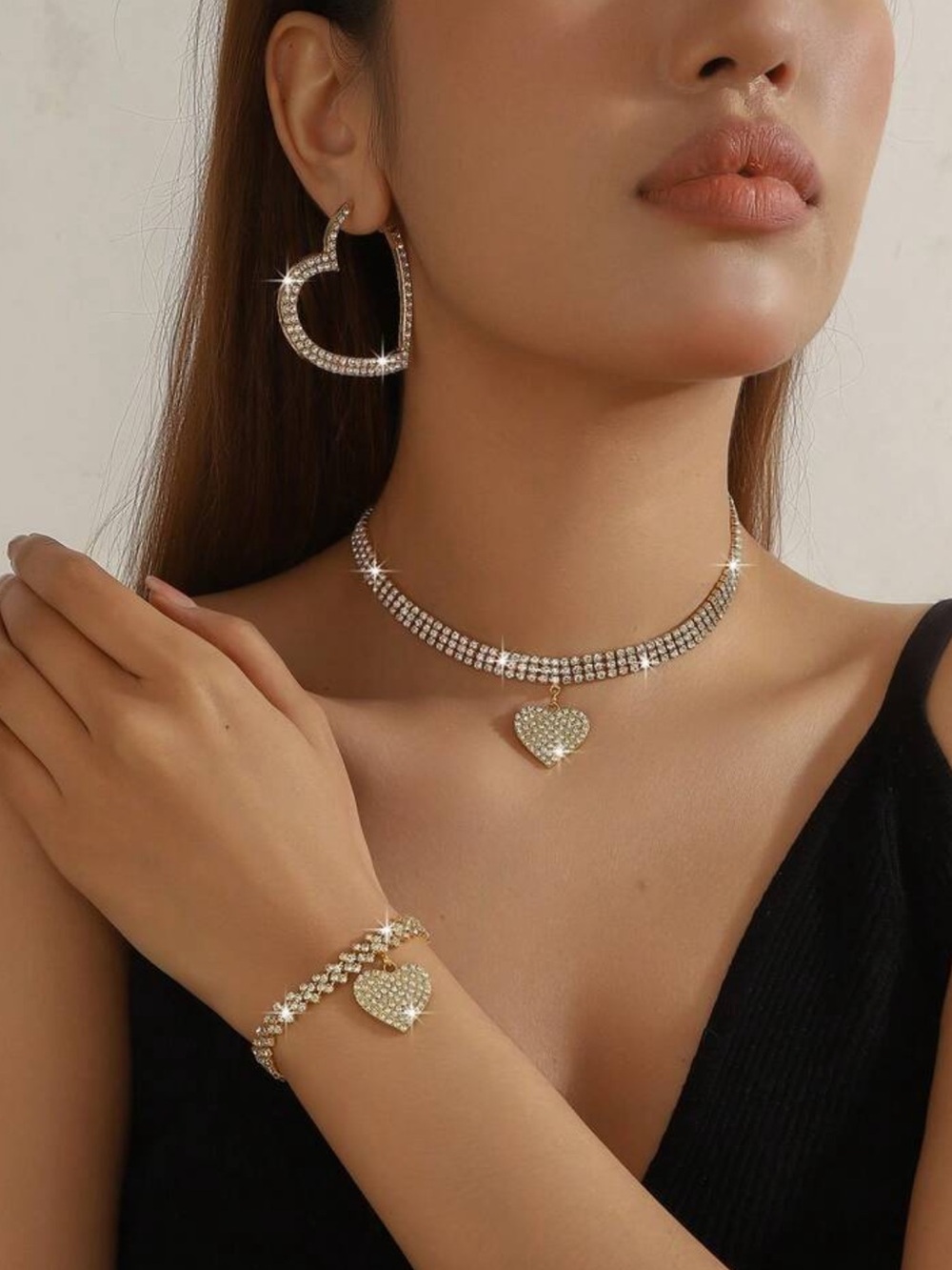 Macy's Gold-Tone Crystal Heart Necklace and Bracelet Set